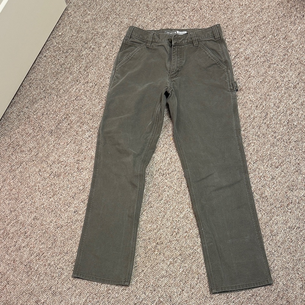 Carhartt Men's green canvas pants, size 30x32, relaxed fit